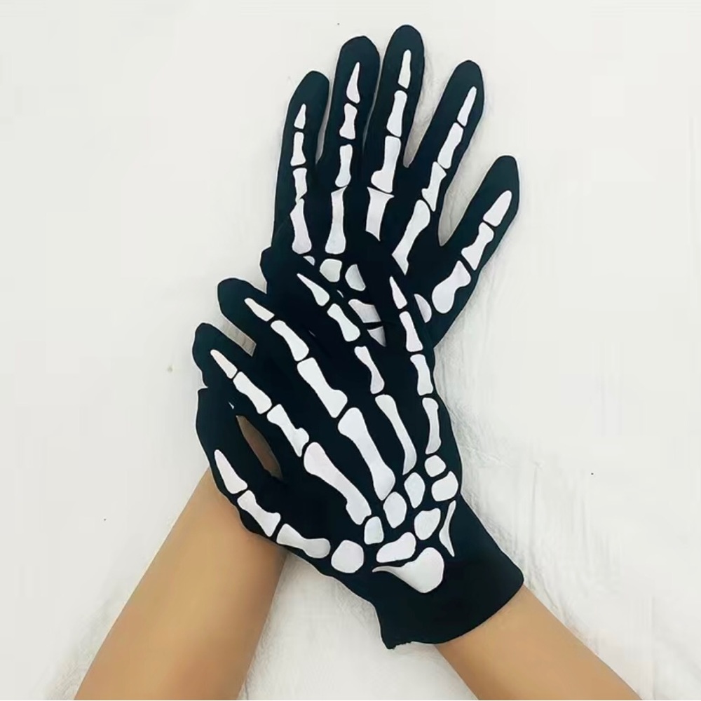 New Skeleton Halloween Gloves. Black with White. Goes Well With Skeleton Dress